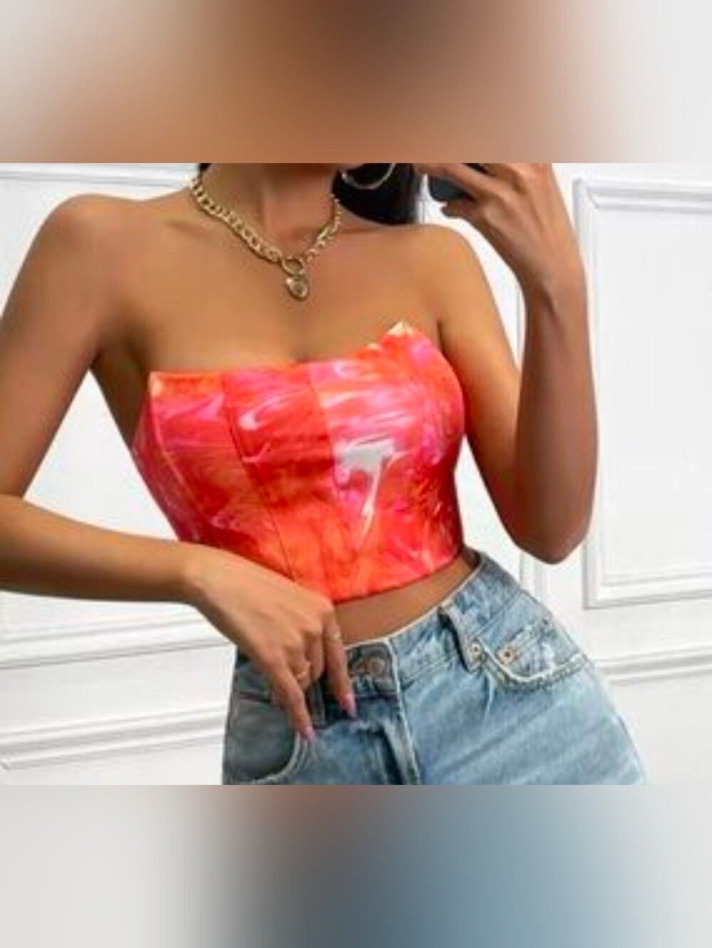 SHEIN Pink & Orange Marble Strapless Bustier Top 3607-CP